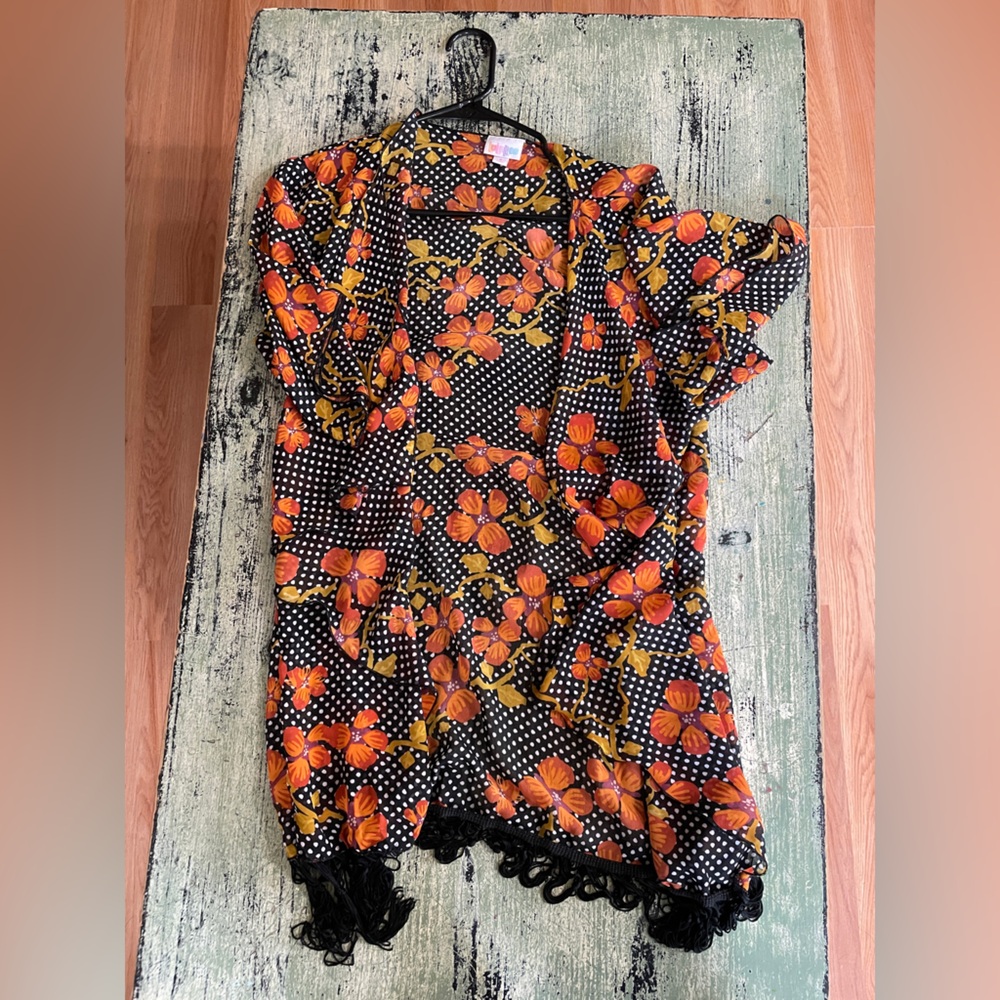 LulaRoe Floral Kimono with Black Polka Dots